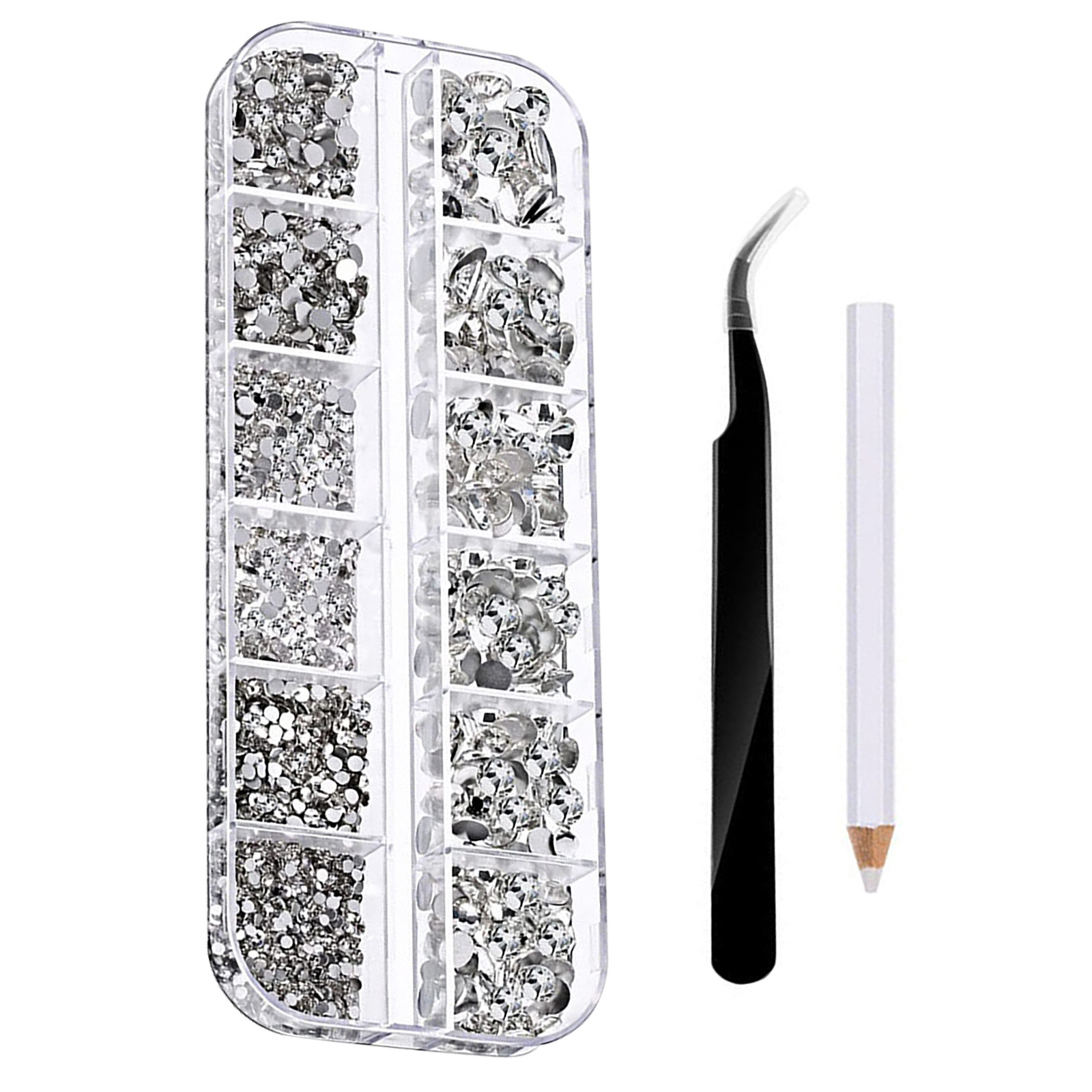 2000 Pieces Of Crystal Rhinestones In 6 Sizes With Nail Clippers And  Picking Pen 